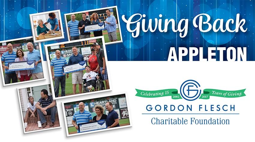 Giving back Appleton. Gordon Flesch Charitable Foundation. Images of foundation personnel receiving donations.