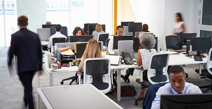 Busy office full of workers